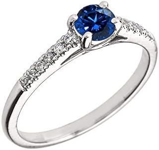 10K White Gold Diamond and Genuine Sapphire Engagement Proposal Ring (Size 11.5)