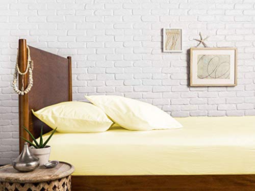 Image of Sweet Dream's 750 Collection Egyptian Cotton Fitted Bedsheet 4 to 12 Inch Matress 15 inch Drop Olympic Queen Size Bed (66x72) Inches (5.5 by 6) Feet + 2 Pillow Covers (18x28), Ivory (Cream)