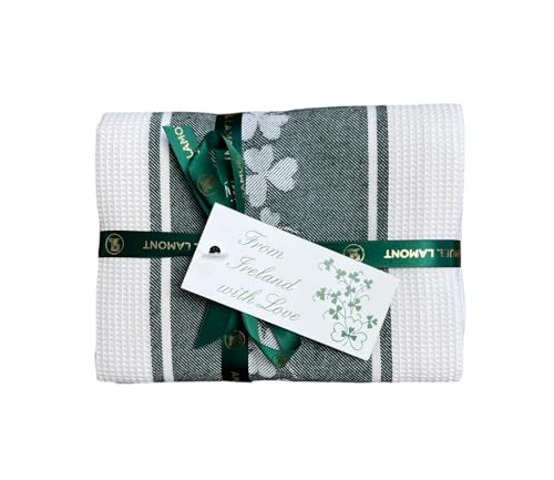 Samuel Lamont IL Shamrock Waffle 100% Cotton Tea Towels Set of 2, Dish, Hand Drying, Cooking, Baking, 19.68 x 27.55