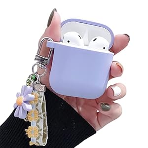 Ownest Compatibel met AirPods Case Zachte Siliconen met Leuke Sleutelhanger Shockproof Cover Case voor Meisjes Vrouw Airpods 2 & 1-Paars