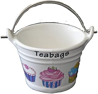 Cupcake Teabag Tidy, Porcelain Bucket Shaped Teabag Tidy