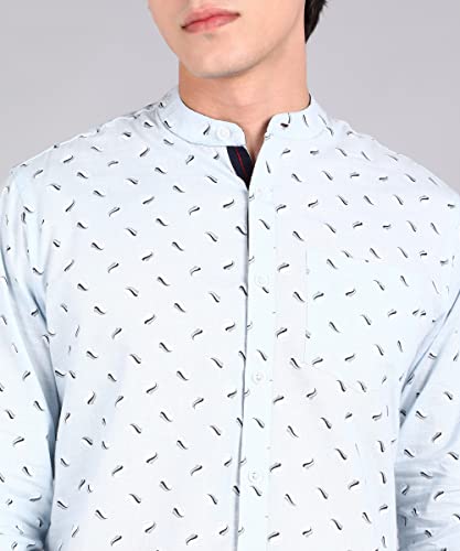 Image of Urbano Fashion Men's Cotton Full Sleeve Slim Fit Casual Printed Shirt with Mandarin Collar