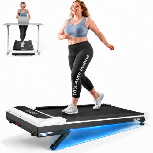 Image of Niceday Walking Pad Treadmill with 10% Auto Incline, 400lbs Capacity, Under Desk Treadmill for Home Office, 3HP Super Quiet, Magnetic Remote & Preset Goal, White