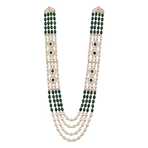 Image of I Jewels 4 Layered Traditional Gold Plated Dulha Moti Mala with Beaded Maharaja Haar /Groom Necklace for Men