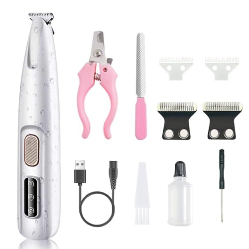 DYINHODI Dog Clipper Electric Paw Trimmer with LED Light - Waterproof, Rechargeable, Low Noise Pet Hair Shaver for Dogs and Cats(Equipped with Replacement blade2pcs) ?