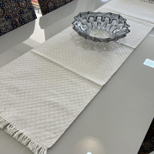 Caminho de Mesa Moderno Artesanal de Algodão Trilho de mesa Cru Decoração 45cm x 1,45m