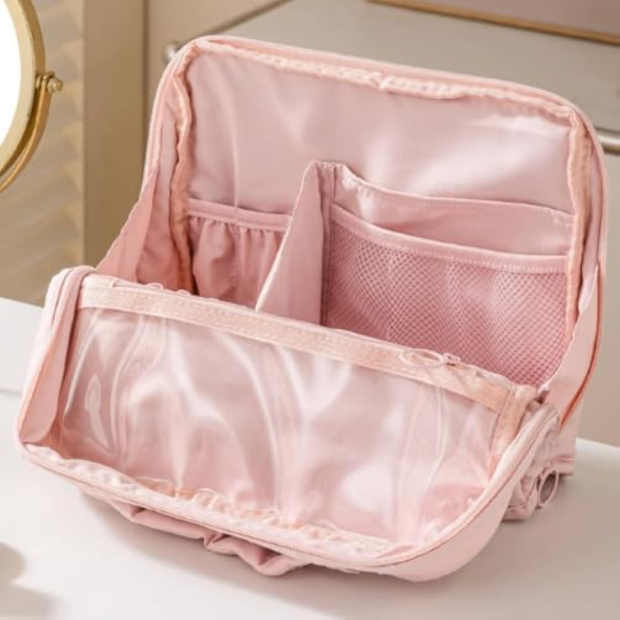 Padded Standing Makeup Organizer with Multiple Pockets, Black