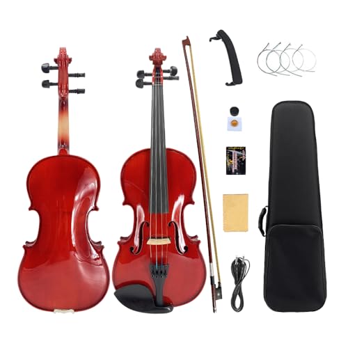 Yinfente Akustische Violine, elektrische Violine, 4/4, volle Größe, 4-saitig, Ahornfichte für Studenten, Violine für Anfänger, Violinenkoffer, Brasilholzbogen, Kabel, Reinigungstuch, Kolophonium, Steg