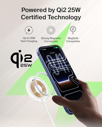 Image of Belkin Qi2 25W Magnetic Wireless Charging Pad, Fast Charging, No Adapter | MagSafe compatible, iPhone 17 Series, Samsung Galaxy, Pixel 10, AirPods Pro, kickstand, travel charger