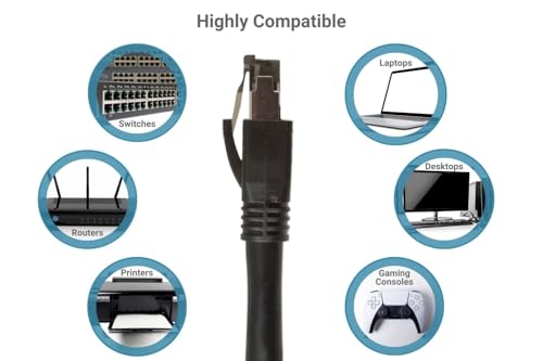 Cable Patch Ethernet Cat8 0.5 ft Negro RJ45 miniatura 7