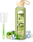 FrutPunch 18 OZ Glass Water Bottles, Water Bottle with Time Marker, Leakproof Glass Water Bottles with Silicone Sleeves, Suitable for Offices and Gyms (Green)