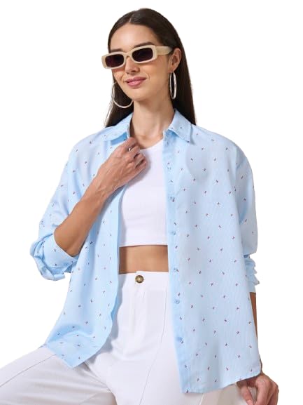 Image of Style Quotient Women Solid Smart Casual Oversized Polycotton Shirt