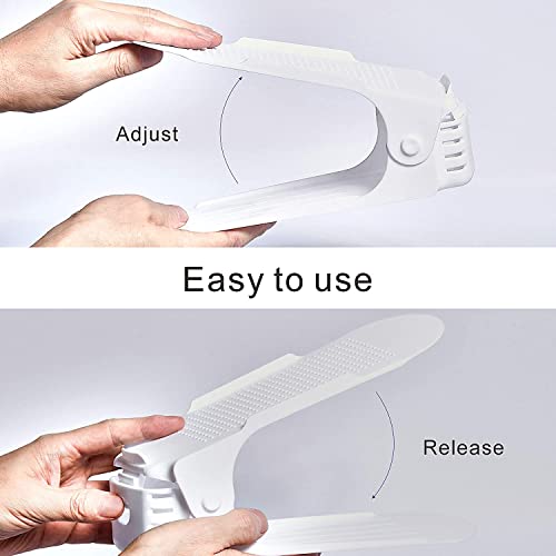 طقم منظم احذية قابل للتعديل مكون من 9 قطع من بي برينسيس، رف عرض مزدوج الطبقات موفر للمساحة، حامل لتخزين الاحذية لتنظيم الخزانة (ابيض رمادي)