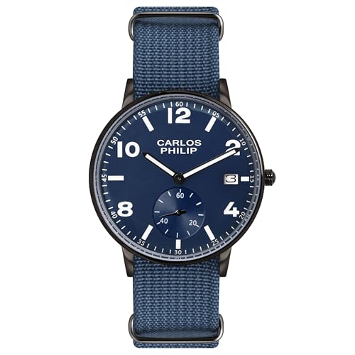 Image of Carlos Philip Men's Minimalist Analog Watch - Classic Dial with Date Display, Nylon Strap, Quartz Movement, Casual Everyday Style Watch for Men