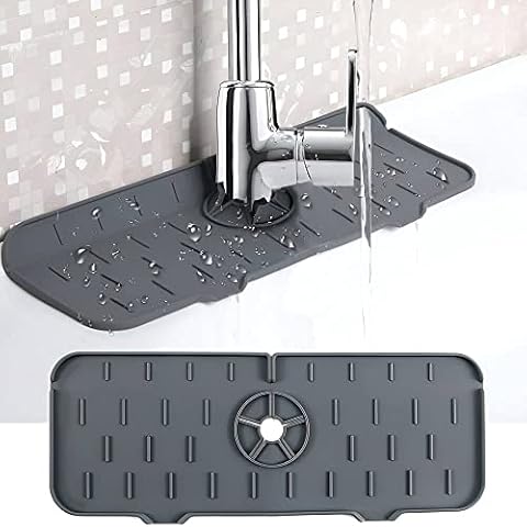 Silicone Faucet Mat - Ninyoon Faucet Sink Splash Guard for Kitchen Bathroom, Sink Draining Pad Behind Faucet, Water Catcher Mat Drying Countertop Granite Bar RV (Grey) Cover