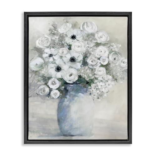 Mixed White Peonies Poppies Bouquet, 24 x 30 Inch Canvas in Floater Frame