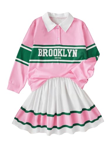 Image of MakeMeChic Girl's 2 Piece Outfit Casual Sweatshirt Top and Skirt Sets Preppy Clothes Multicolor 8Y