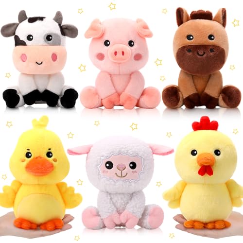 Image of RoundFunny 6 Pcs Farm Animals Toys 7 inch Stuffed Animals Set