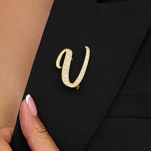 Image of Cicy Bell A-Z Initial 26 Letter Brooch Pins 18k Gold Plated Cubic Zirconia Breastpin Name Personalized Gifts for Women Men