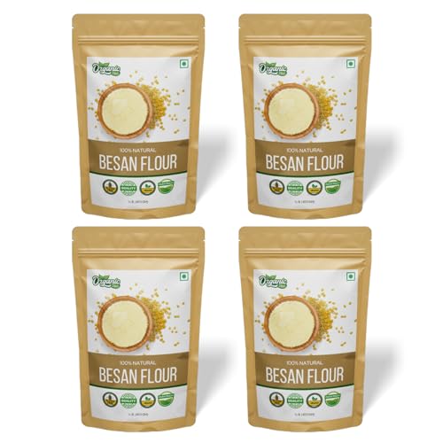 Image of Organic Zing Organic Besan Flour also known as Chickpea Flour, Bengal Gram Flour or Garbanzo Bean Flour -Vegan| Preservative Free | Product of India - 453g(Pack of 4)