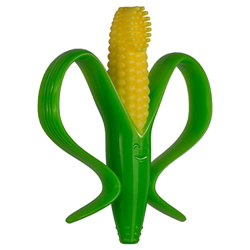 Image of Baby Banana Corn Cob Toothbrush Teether, Infant to Toddler, Butter-Soft Silicone, USA, No Micro-Plastics or Latex Rubber, Sensory Toy, Bendable, Family-Owned Business Since 2009.