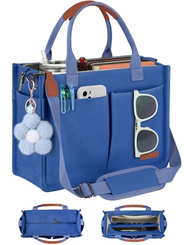 Image of FIORETTO Womens Canvas Tote Bag Purse with Individual Compartment, Zipper Top, Reinforced Bottom & Luggage Sleeve