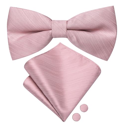 Image of Hi-Tie Bow Ties for Men Pre-Tied Pocket Square with Cufflinks Mens Bowtie Sets for Wedding Formal Party