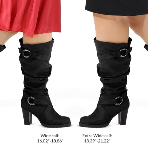 mysoft Women's Wide/Extra Wide Calf Knee High Boots Fashion Chunky Block Heel Pull On Winter Boots with Side Zippers3