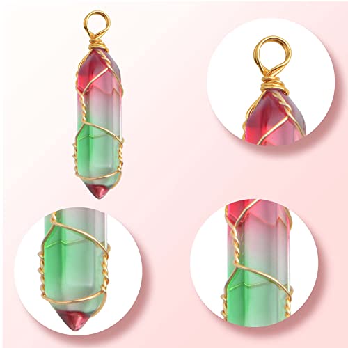 Kmospad 8Pcs Golden Plated Wire Wrap Hexagon Double-Pointed Crystal Gemstone Charms Healing Energy Spiritual Pendants For Women Girls Diy Necklace Jewelry Making Gifts, 8 Colors #TOP2