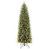 Puleo International 7.5ft Pre-Lit Fraser Fir Pencil Christmas Tree with 350 Clear Lights, 1188 Realistic Dense Branch Tips, Easy Setup Artificial Trees with Sturdy Metal Stand