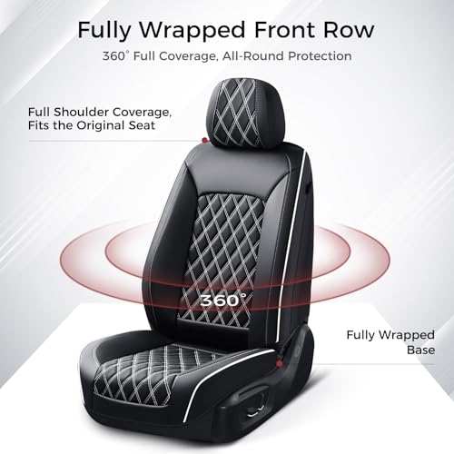 Image of Huidasource Driver Seat Cover, Faux Leather Auto Front Seat Covers, Car Seat Covers Front Seats Universal Fit for Most Cars, Van, Truck, SUV, Fit for Honda Civic Nissan etc (Front Pair /Black&White)