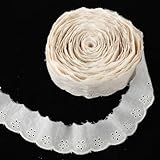 14 M Baumwoll Spitzenbesatz, 4 Cm Weißes Baumwoll ösen Spitzenband Baumwolle Rüschen Stickerei Gewellter Spitzenbesatz Stoff, Blumenstickerei Rüschen Spitzenbesatzs Zum Nähen Kleidung Kragen Breite