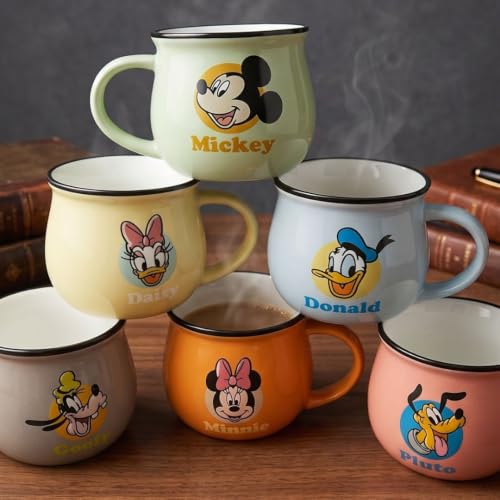 Image of Clay Craft Disney Mickey Mouse & Friends Ceramic Mug Set, Set of 6 | Character Printed Mugs with Mickey, Minnie, Donald, Daisy, Goofy & Pluto | Gift for Home, Office, Family & Disney Lovers | 170 ml