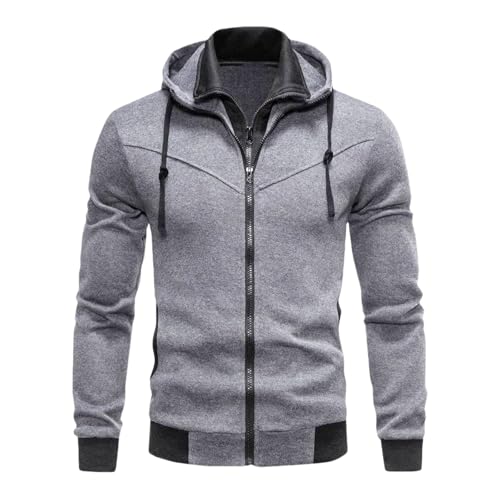 Men's Full Zip Hoodie Solid Color Slim Fit Long Sleeve Lightweight Hooded Sweatshirt for Men
