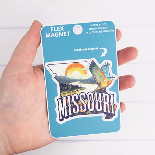 Imán de goma Missouri con diseño de pájaro y río 3 x 2.5 pulg miniatura 4