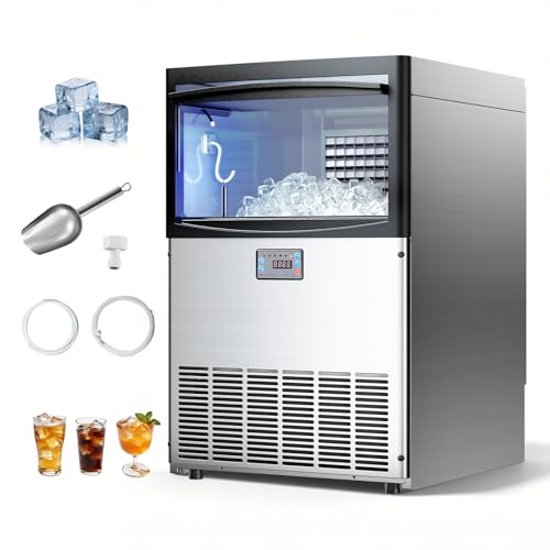 Image of VEVOR Commercial Ice Maker Machine, 200 lbs /24h with 25-50 lbs Storage Capacity, Built-in /Freestanding /Under Counter, Stainless Steel Ice Maker with LED Display & Self-Cleaning, Home Bar Restaurant