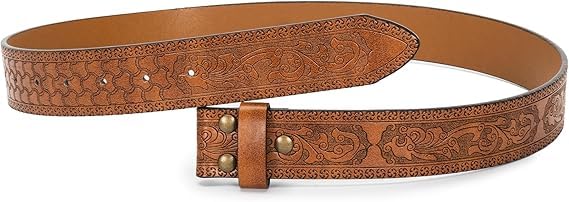 Image of UTOWO Men Women Retro Belt Strap without Buckle 1.5 inch Wide Classic Western Embossed PU-Leather Belt for Jeans