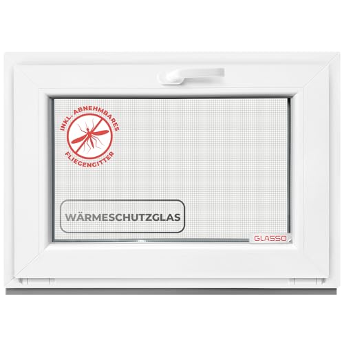 Kippfenster 40x40 cm 2 fach Verglasung - Alle Größen Kunststofffenster mit 60mm Profil - Kellerfenster BxH: 400x400mm Perfekt für Fenster Gartenhaus, Garagenfenster, Hauskeller mit Kipp System