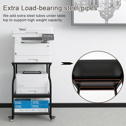 Image of Natwind 3 Tier Large Printer Stand, 24 inchx20 inch, with Charging Station,Black