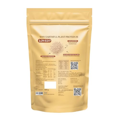 Image of Earthful Honest Plant Protein | 24g Protein /Serving & 4.9g BCAAs | For Weight Management, Energy, Muscle Support & Recovery | Made with Pea & Brown Rice | Unflavoured - 504g