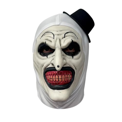 NTSWZYS Terrifier Art the Clown Mask 2025 Full Head Creepy Killer Masks for Halloween Party Props(Style 2-BlackWhite Hat)