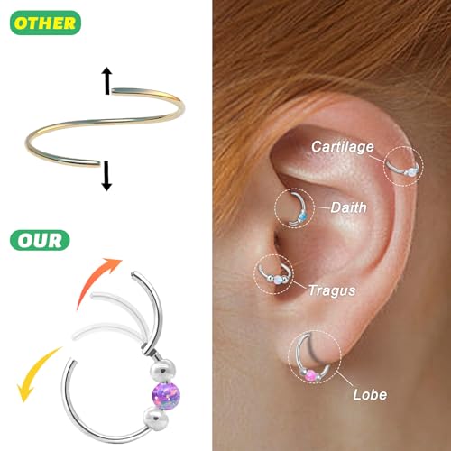 2PCS 18g 20g Opal Nose Rings for Women Nose Hoops 8mm/10mm Hypoallergenic 316L Surgical Steel Nose Rings Piercing Jewelry Can Be Used as a Nose Ring, Septum Ring, and Cartilage Earring 6
