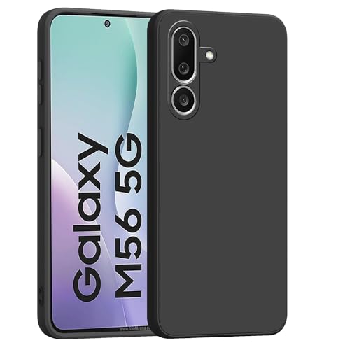 Image of amazon basics Back Cover for Samsung Galaxy M56 5G / Galaxy F56 5G | Ultra Slim Soft Rubberised Case | Matte Silicone Flexible Mobile Case | Camera Protection - Black