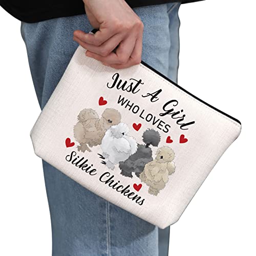 G2TUP Silkie Chicken Lover Gift Who Loves Silkie Chickens Makeup Bag Silkie Chicken Owner Cosmetic Bag Crazy Chicken Lady Zipper Travel Bag (Who Loves Silkie Chickens White Bag)2