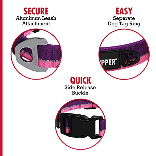 Tuff Pupper Heavy Duty Dog Collar | Reflective with Aluminum D-Ring Leash Clip | Separate Dog ID Tag Attachment | Easy Sizing for All Breeds