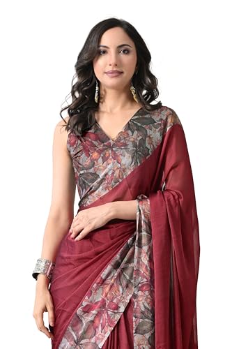 Image of MIRCHI FASHION Women Saree Floral Printed Chiffon | Breathable Lightweight Summer Sari for Office and Daily Use with Unstitched Blouse (Available in 20 Styles)