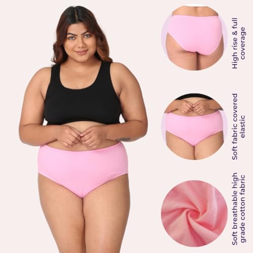 Image of Adira | 3XL to 10XL Cotton Panties for Women Plus Size | High Waist Panty with Full Coverage | Inside Elastic - No Elastic Exposure to Skin | Plus Size | Pack of 3