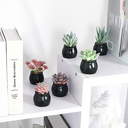 Nubry Mini Fake Plants In Ceramic Pots Artificial Small Succulents Potted Faux Assorted Lifelike Plants For Home Office Desk Decor, Set Of 6 (Black Ceramic Pots) #TOP2