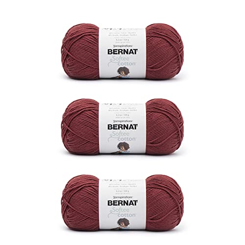 Image of Bernat Softee Cotton Warm Red Yarn - 3 Pack of 120g /4.25oz - Nylon - 3 DK (Light) - 254 Yards - Knitting, Crocheting & Crafts