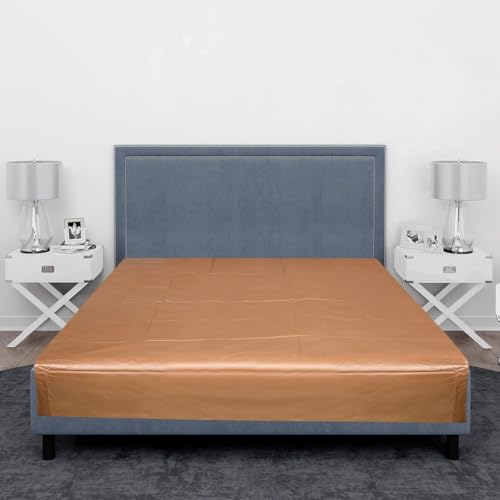 Image of Waterproof PVC Plastic Mattress Protector Double Bed Flat Bedsheet with Elastic for Babies Girls & Boys (Gold, Size 72x78)